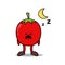 Vector illustration cartoon sleepy red tomato with yellow moon