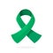 Vector illustration in cartoon style. Emerald or jade ribbon, international symbol of awareness about hepatitis B and liver cancer