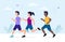 Vector Illustration Of Cartoon Style Jogging People Wearing Sportswear. Marathon Runners Group Of Men And Woman In
