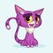 Vector illustration of cartoon violet kitty. Cute purple stripped cat with a grumpy expression sitting