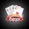 Vector illustration on a casino theme with poker symbols and poker cards on dark background