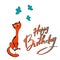 Vector illustration cat and bird congratulations happy birthday