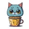 Vector illustration of a cat in boba tea cup