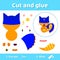 Vector illustration. Cat superhero. Education paper game for pre