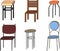 Vector illustration, chairs, stools. Interior element, isolated.