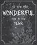 Vector illustration of chalkboard style christmas quote with outline of melted candles, branch of christmas tree and snowflakes