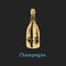 Vector illustration of champagne bottle. Hand drawn sketch of alcoholic beverage for cafe, bar label,restaurant menu.