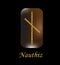 Vector illustration of characters rune gold dust on a wooden form on a black background.