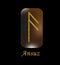 Vector illustration of characters rune gold dust on a wooden form on a black background.