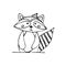 Vector illustration of a charming raccoon in a scandi style hat drawn by hand. Baby, cute forest animal new year and christmas