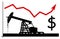 Vector illustration of the chart which shows growing dollar oil prices with oilwell mining machinery in background