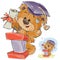 Vector illustration of a cheerful brown teddy bear in the graduation cap makes a speech at the graduation ceremony