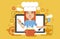 Vector illustration chef cook nutritionist dietician woman HLS cooking training education recipe blog proper and healthy