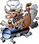 Vector illustration of an Chef Cow riding a BBQ barrel