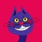 Vector illustration of cheshire cat. Tale of Lewis Carol Alice in Wonderland. Fairytale characters. Pets. The face of the cat. The