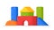 Vector illustration of children\\\'s cubes. Colorful wooden blocks toy, building game set castle and house.