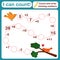 Vector illustration of a children`s math game on the topic I can count. Mathematical examples for addition