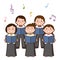 Vector illustration of choir girls and boys singing a song