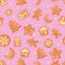 Vector Illustration of Christmas gingerbread cookies seamless pattern. Ginger cookies on pink background.