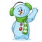Vector illustration of Christmas snowman with striped green scarf on white background