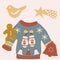 Vector illustration with christmas sweater and gingerbread