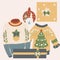 Vector illustration with christmas sweaters and gifts