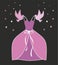 Vector illustration. Cinderella - askungen inspiration. Dress carried by pigeons like in the fairy tale.