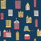 Vector illustration of a city building in the form of a color seamless pattern. Houses of different shapes.