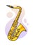 Vector illustration. Classical music wind instrument saxophone. Blues, jazz, ska, funk or orchestral equipment.