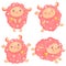 Vector illustration clipart set of cute funny pink girl sheep dancing running jumping staying with bell for kids and