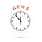 Vector illustration of clock icon. Red arrow points to word NEWS. Conceptual icon