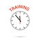 Vector illustration of clock icon. Red arrow points to word TRAINING. Conceptual icon