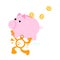 Vector illustration clock time and pig bank money dollar economy flat design cartoon style