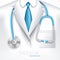 Vector Illustration With Close Up Of Doctor With Stethoscope. Medical Background.
