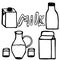 Vector illustration. Close-up of milk containers and the inscription on a white isolated background.