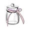 Vector illustration of closed glass container with solid lid and ribbon bowknot on white background. Black outline