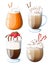 Vector illustration of Cocktail Irish Coffee mug of hot latte drink with creamy foam, cocktail of layered cappuccino coffee with l