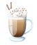 Vector illustration of Cocktail Irish Coffee mug of hot latte drink with creamy foam, cocktail of layered cappuccino coffee with l