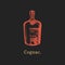 Vector illustration of Cognac bottle. Hand drawn sketch of alcoholic beverage for cafe, bar label,restaurant menu.