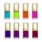 Vector illustration of a collection of colored nail polishes.