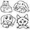 Vector illustration collection of outline pets faces with food in their mouthes.