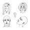 Vector illustration with a collection set of portraits of feminist girls in linear style. Outline drawings of 4 girls with a