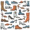 Vector illustration with collection of women\\\'s shoes.