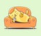 Vector illustration of color character cat lying on the sofa wit