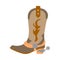 Vector illustration color icon with simplified leather cowboy boots. Wild west cowboy authentic symbol. Background