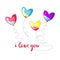 Vector illustration of colorful balloons with handwritten phrase i love you isolated on the white