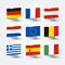 Vector Illustration colorful brush strokes painted world, european countries flags texture icons set.