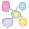 Vector illustration of colorful community dialog speech bubbles with icons let`s talk with line style