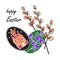 Vector illustration of colorful Easter eggs with spring willow