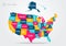 Vector Illustration Colorful Map Of United States Of America With State Name